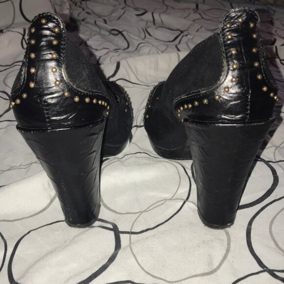 Sam Edelman Shoes Women's 8.5 Narrow Heel 3.5'' Black Suede/ Leather Studs EUC - Picture 4 of 8